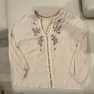 Women’s Cream Embroidered Floral Peasant Top